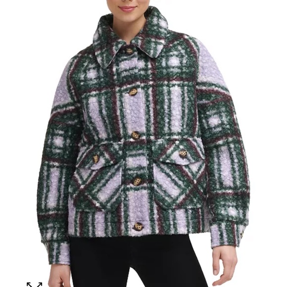 Calvin Klein Brown Plaid Faux Sherpa Button Jacket - Picture 9 of 9